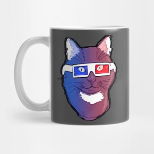 Retro Cat Wearing 80s 3D Glasses Illustration Mug